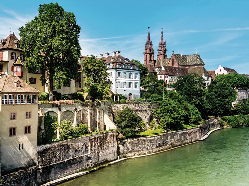 A view towards the church in Basel, Switzerland